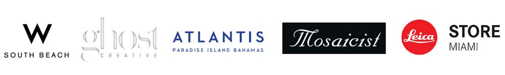 Sponsor Logos: W South Beach ghost Creative Atlantis Paradis Island Bahamas Mosaicist Leica Store Miami